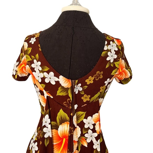 Vintage Ui-Maikai Bark Cloth Maxi Dress Hawaii Hibiscus Print Small - Picture 5 of 11
